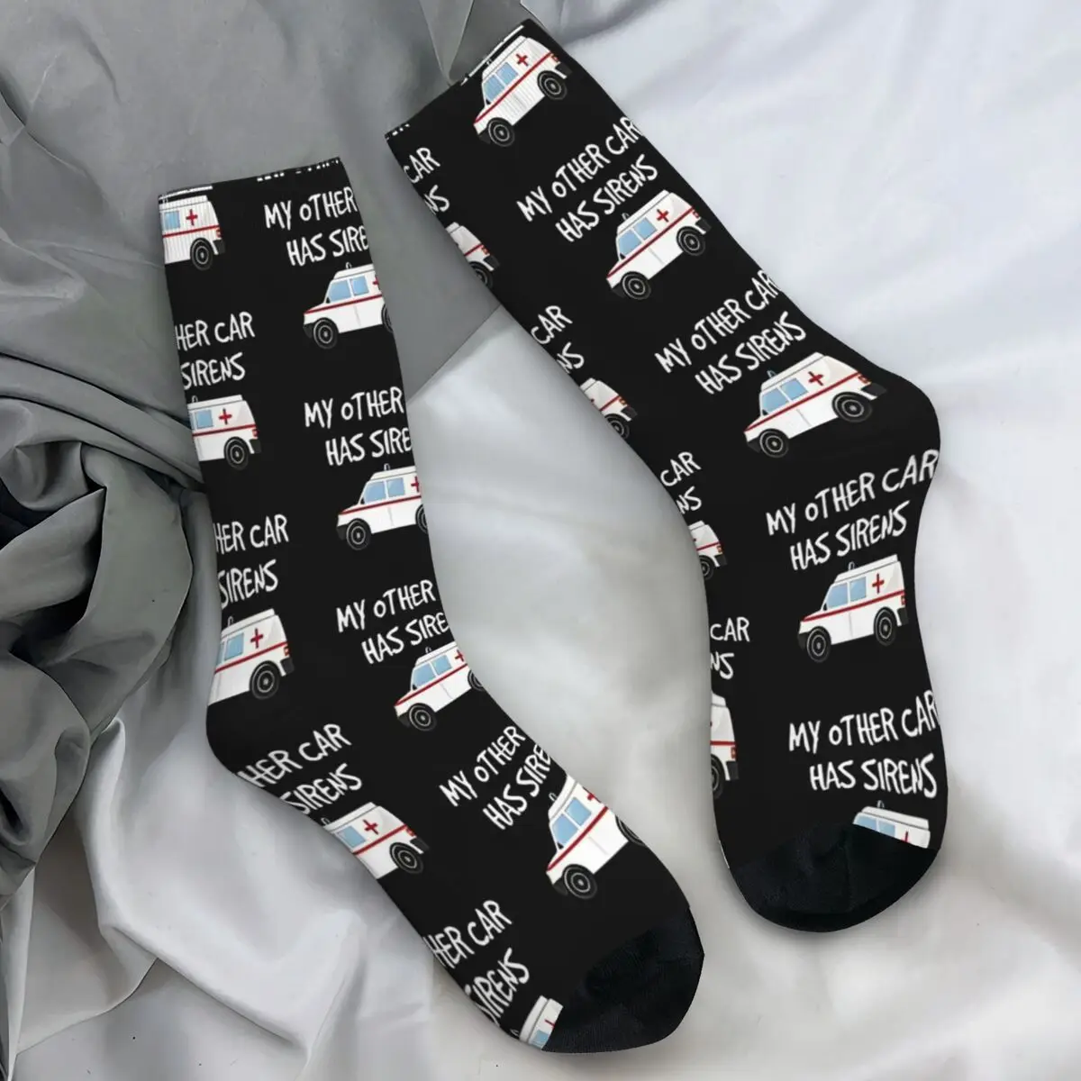 EMTs My Other Car Has Sirens Design For Paramedics Stockings Men's Socks Breathable Socks Winter Skateboard Anti Bacterial Socks