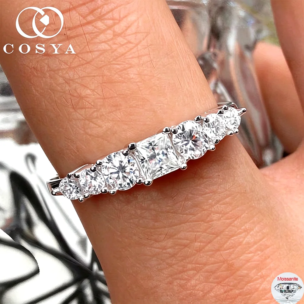COSYA Pear/Princess Cut Full Moissanite Ring For Women S925 Silver Muti Shape Lab Diamond 7 Gems Wedding Band Fine Jewelry Gift