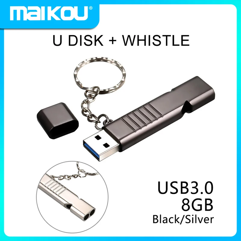 USB3.0 U Disk Whistle USB Flash Drive 8GB 2-in-1 Design Portable U Disk Zinc Alloy Material