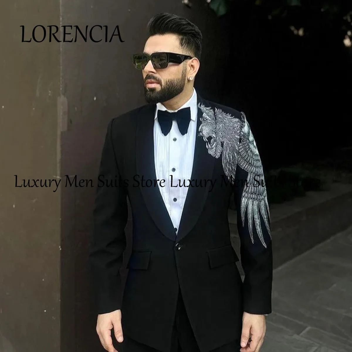 Picture 3: Customized 2 Pieces Set Luxury Beaded Crystals Men Suits Wedding Groom Tuxedos Slim Fit Male Prom Blazers Customized Party