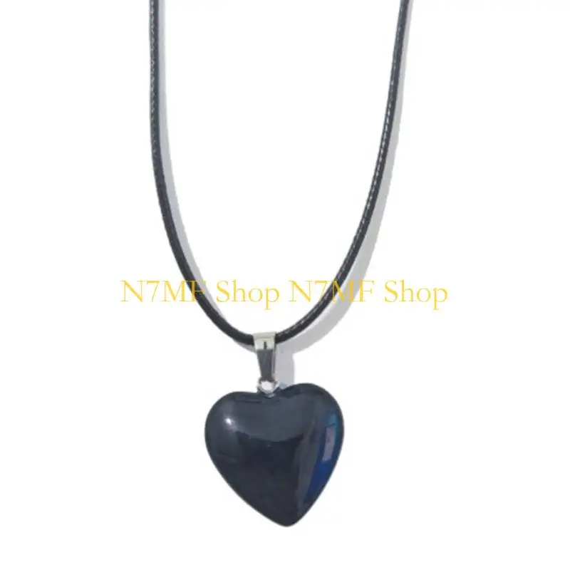N7MF Natural Stone Agates Rose Quartzs Malaysian Jade Amethysts Wax Rope Necklace Pendant Jewelry Gift for Women Men