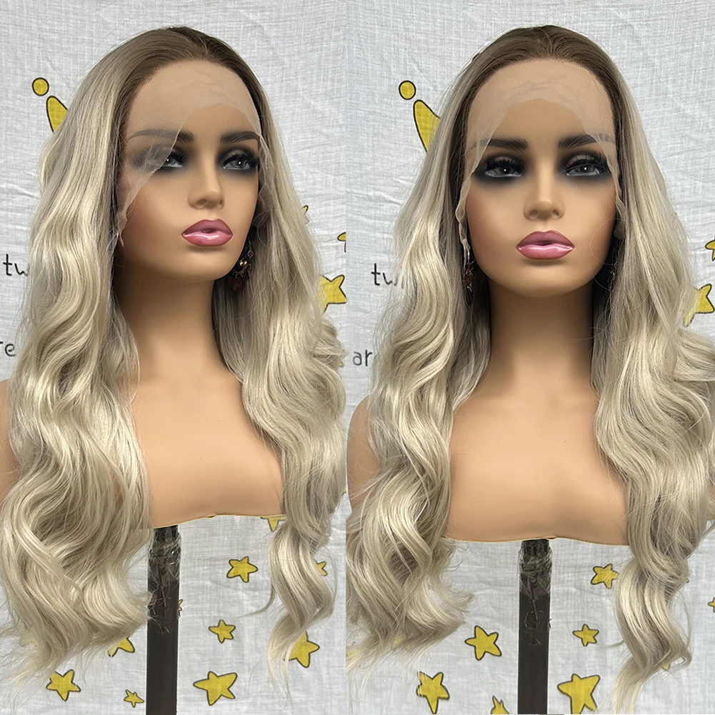 Ombre Blonde 13x4 Lace Front Wigs Long Wavy Synthetic Lace Wigs for Women Body Wave Frontal Lace Wig Natural Hairline Cosplay