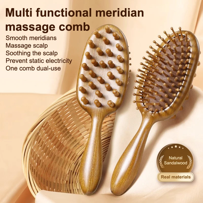 

Double Sided Sandalwood Air Bag Comb Hair Care Scalp Anti Static Meridian Blood Circulation Massage Comb