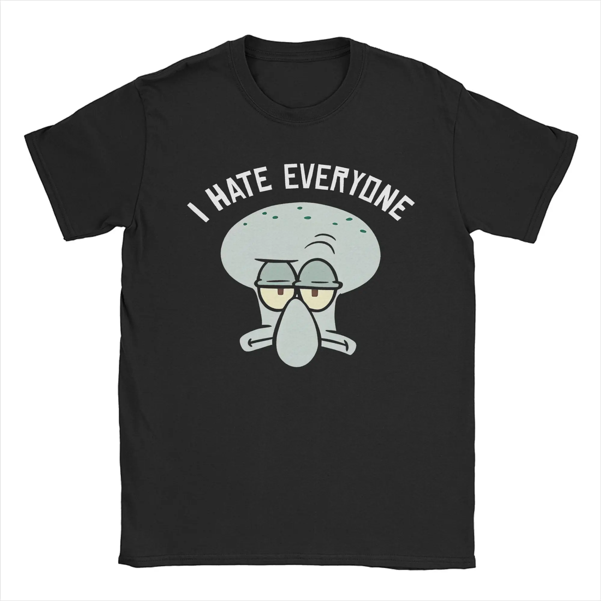 Printed Squid-ward I Hate Everyone T Shirt For Unisex Anime S-Sponge bob Pure Cotton Tee Shirt Short Sleeve Tops