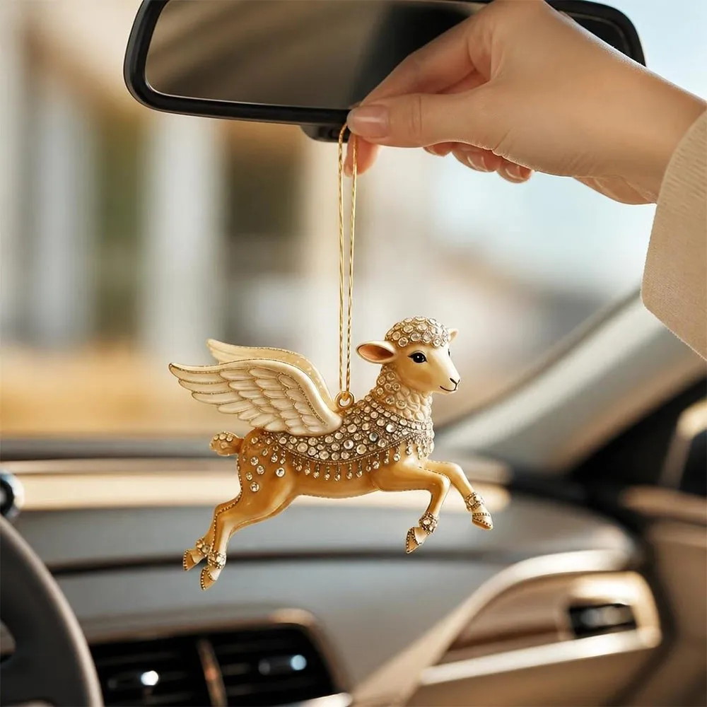 2D Flat Goat Hanging Ornament Acrylic Artificial Rhinestone Animal Hanging Decoration Simulation Shining Goat Pendant Bag Charms