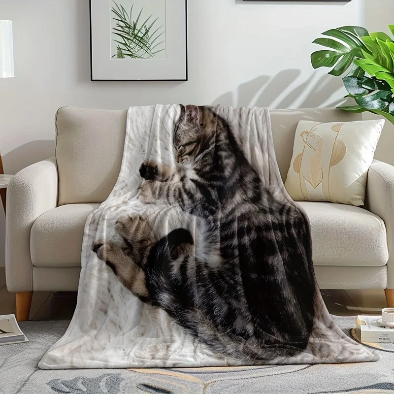 Sleeping Cat Flannel Blanket Cute and Healing Design Unisex, Suitable for Office Naps Sofa Lounging Car Warmth All Seasons