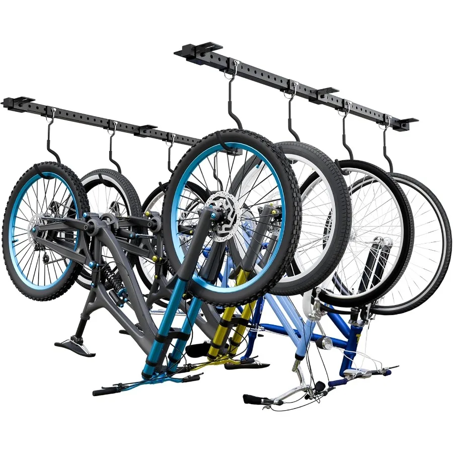 

Bike Ceiling Mount for Garage with 8Pcs Adjustable Rubber Coated Bike Hooks Ceiling Bike Hangers for Garage Bike Rack Indoor Bi