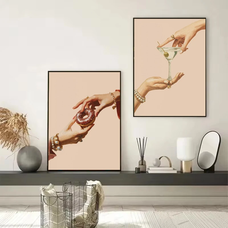 1pc frameless Canvas Painting Retro Pop Classic Artwork Hand The Last Slice Cocktail Burger Food Poster Canvas Painting Wall Art