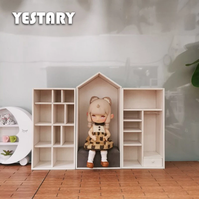 YESTARY BJD Dollhouse Accessories Wooden Furniture For 1/12 Doll House Miniature Item White Combination Cabinet For OB11 Dolls