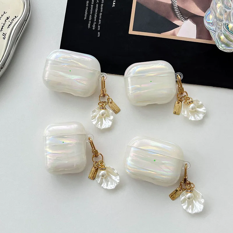 For apple AirPods 1 2 Pro 2nd Case New Wireless Dreamy White IMD Colorful Earphone Case Box For AirPods 3 Cute Pearl Keychain