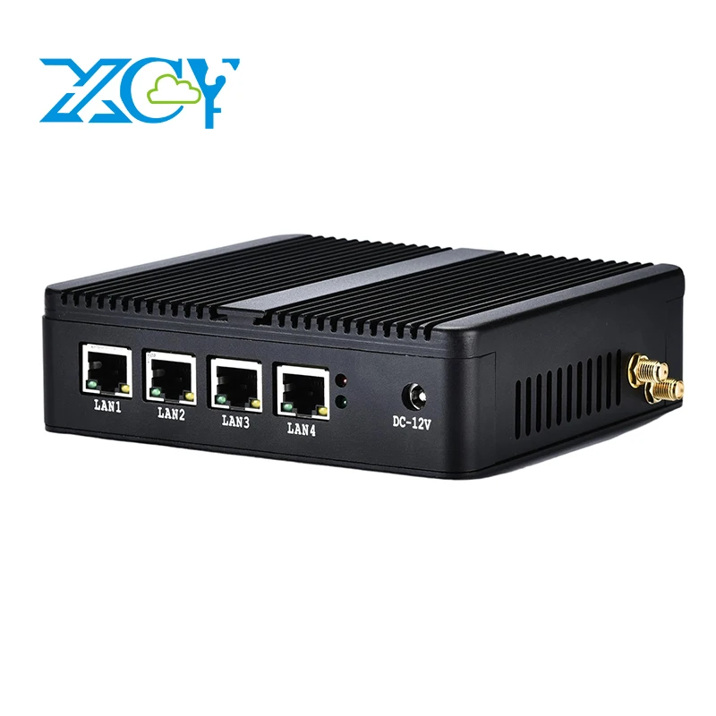 XCY Mini PC industriale senza ventola Celeron N2830 4x LAN HDMI VGA Slot SIM Modem 4G WiFi Win7/10 Linux per segnaletica digitale firewall