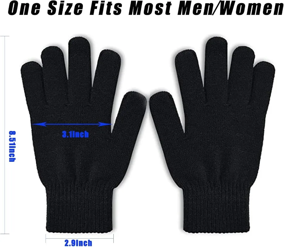 3 Pairs Winter Magic Gloves Adults Warm Stretchy Unisex Black Gloves One Size Fits Most Men Women Teens Magic Knit Gloves