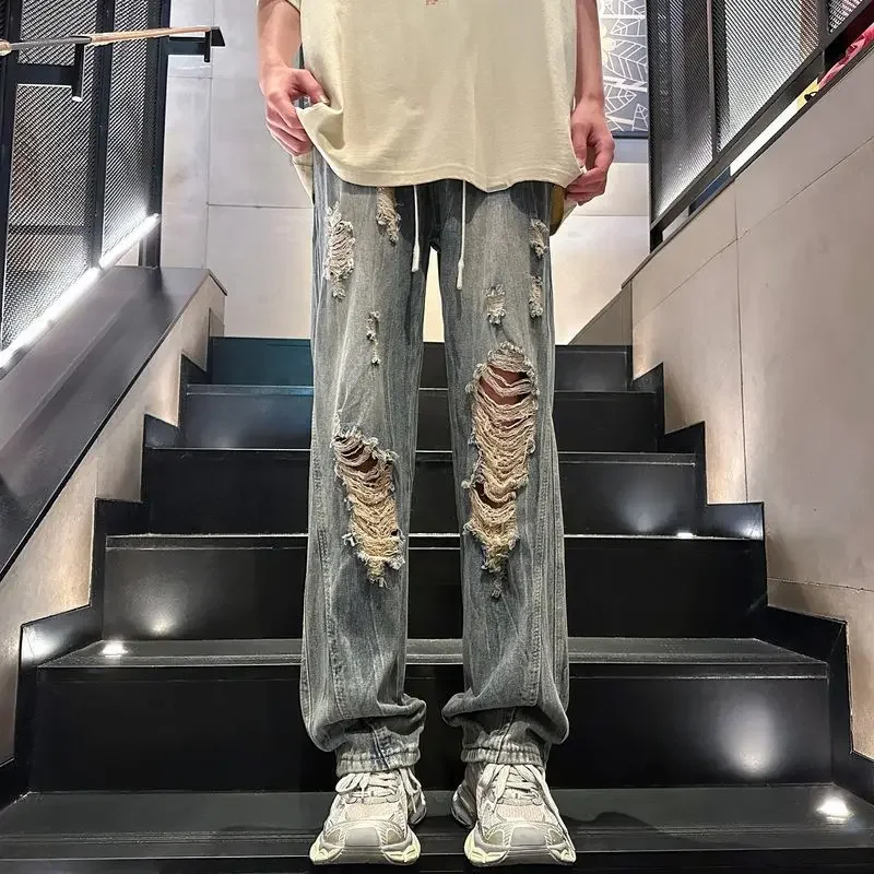 

Wide Leg Man Cowboy Pants Y2k Vintage Trend 2025 Autumn Clothing Washed Goth Korean Harajuku Casual New in Grunge Jeans for Men