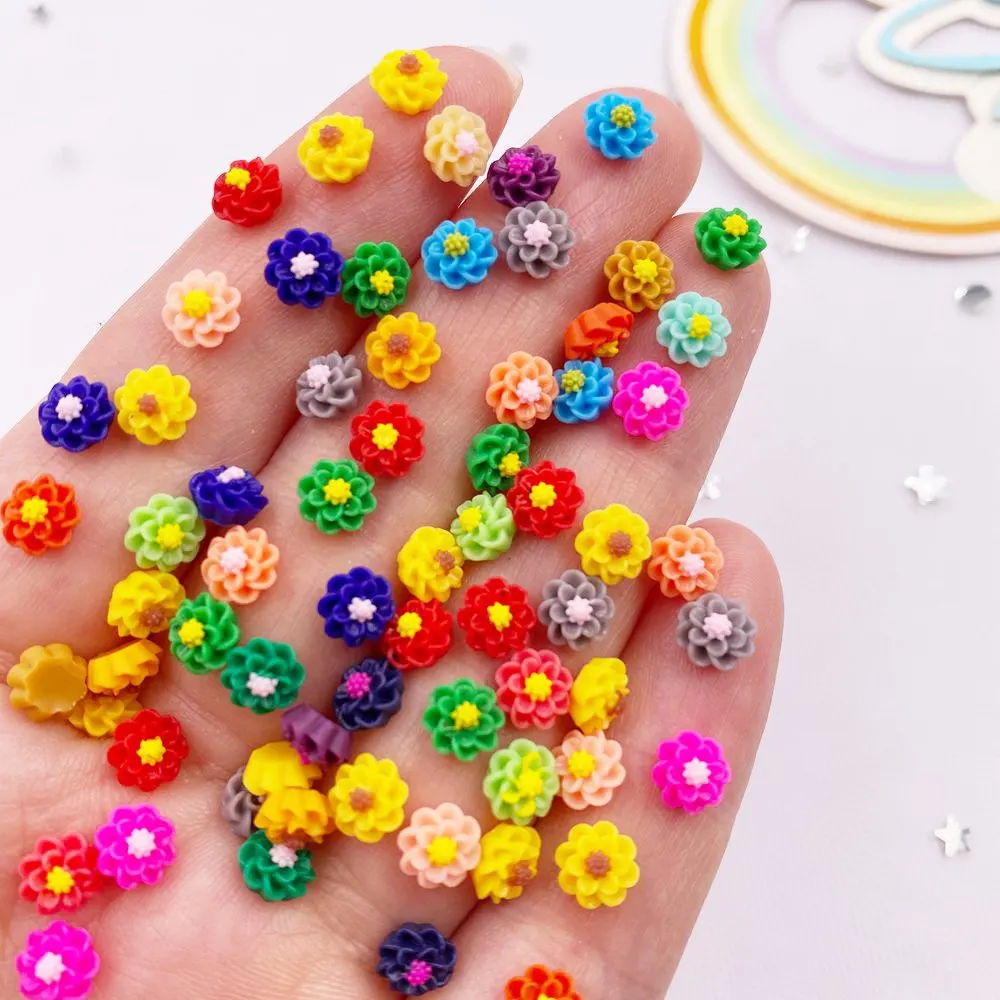 100pcs  Resin Colorful 6mm 3D Deep Colour Millennial Flower Flatback  Applique DIY Wedding Scrapbook Manicure Accessories Crafts