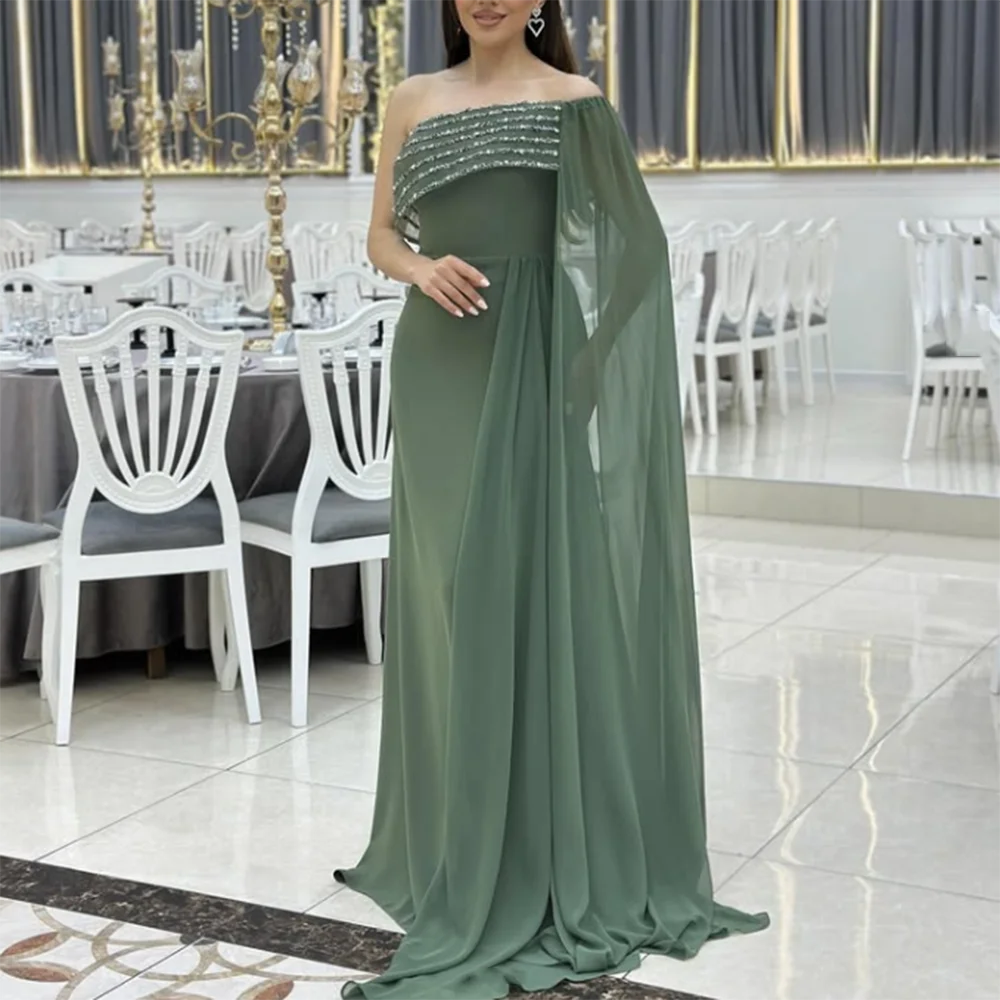 Vestidos de Noche personalizados de un solo hombro con cuentas y lentejuelas hasta el suelo sin espalda vestido de fiesta de una línea vestido de fiesta largo moderno de gasa