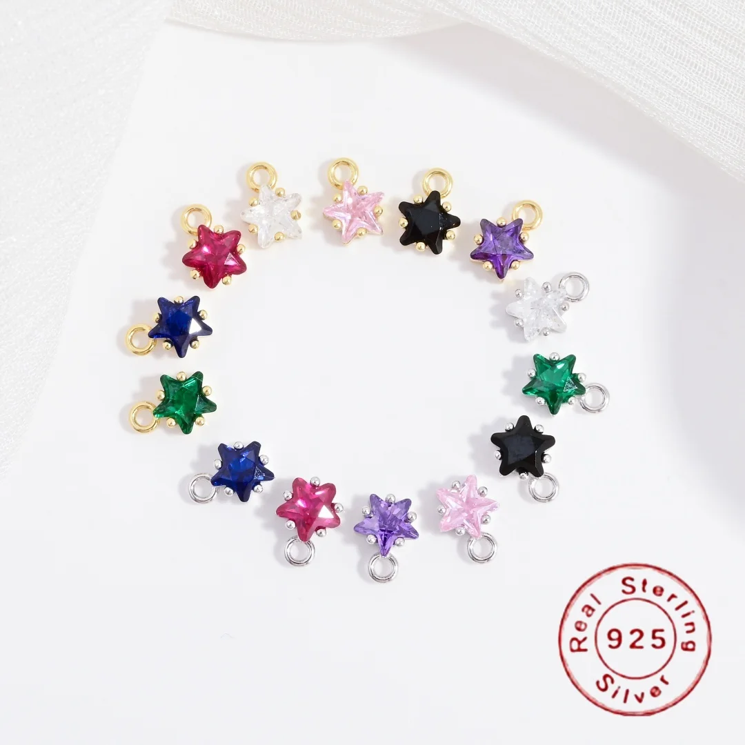S925 Sterling Silber Eingelegt Mit Farbigen Zirkon Kleinen Stern Charme DIY Handgemachte Armband Halskette Schmuck Zubehör SD104