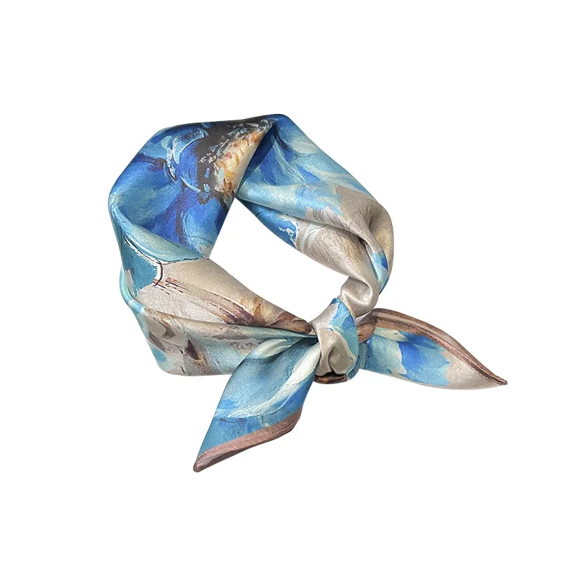 Luxury Brand 100% Real Silk Scarf Women Small Handkerchiefs Hair Ribbon Headband Neckerchief Female Design Square Bandana 2023