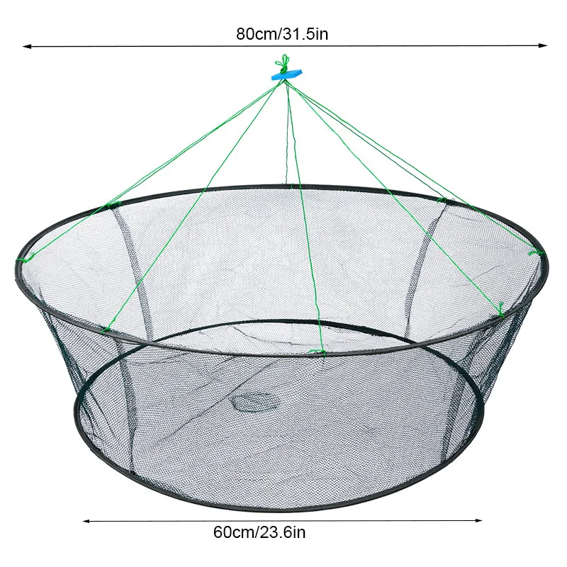 80CM Loose Mouth Folding Drop Fishing Net Shrimp Catcher Tank Casting Network Fish Eels Trap Cage Prawn Bait Crab Netting