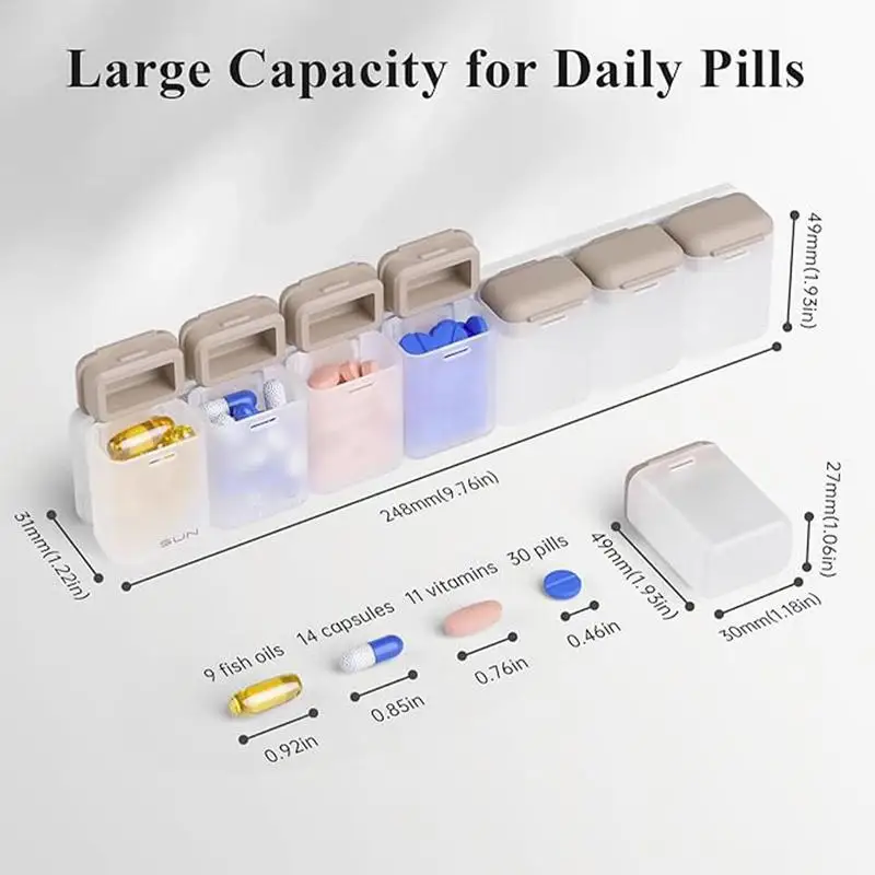 منظم حبوب الدواء، حامل حبوب منع الحمل لمدة 7 أيام، صندوق مكمل مغناطيسي محكم للأطفال وكبار السن والحيوانات الأليفة والأب والأم