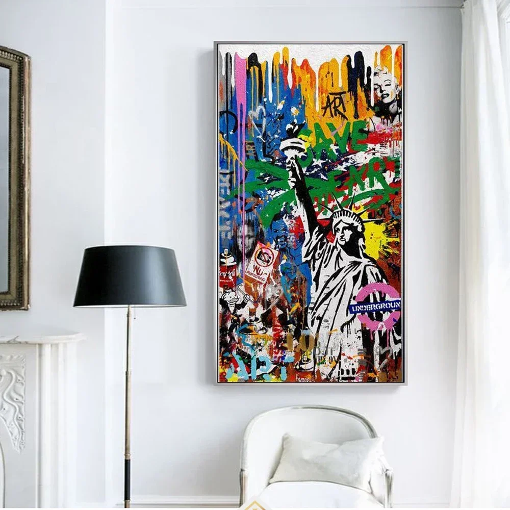 1pc frameless Canvas Painting Statue of Liberty Graffiti Art Canvas Paintings on the Wall Art Posters and Prints Modern Street A