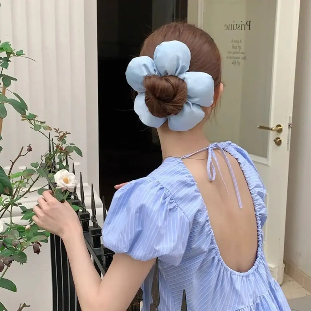 Sweet Flower Shape Flower Scrunchies Cloth Oversize Large Satin Hair Scrunchies Hair Rope Hair Tie Exaggerated Hair Ring Party