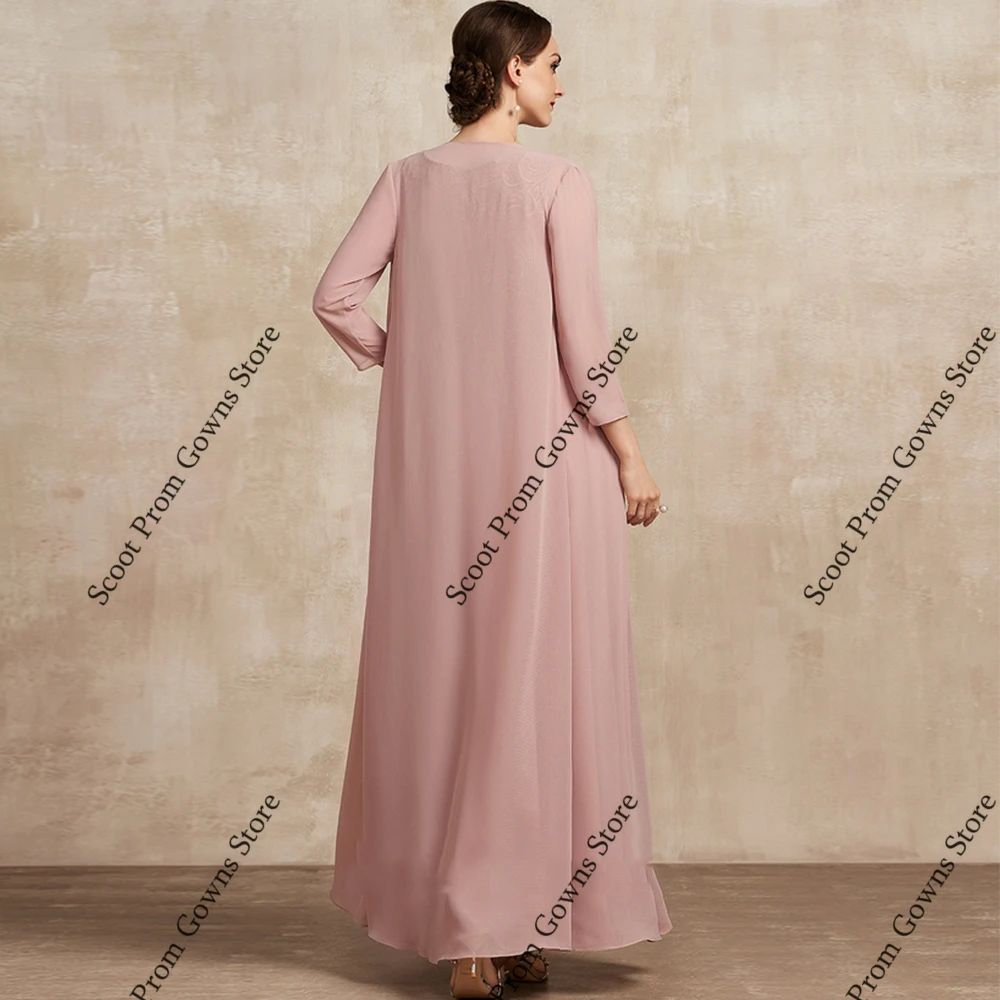 Pink Scoop Mother of Bride Dresses 3/4 Sleeve Wedding Party Dresses for Women 2025 Summer New Chiffon Beach Robe De Soirée