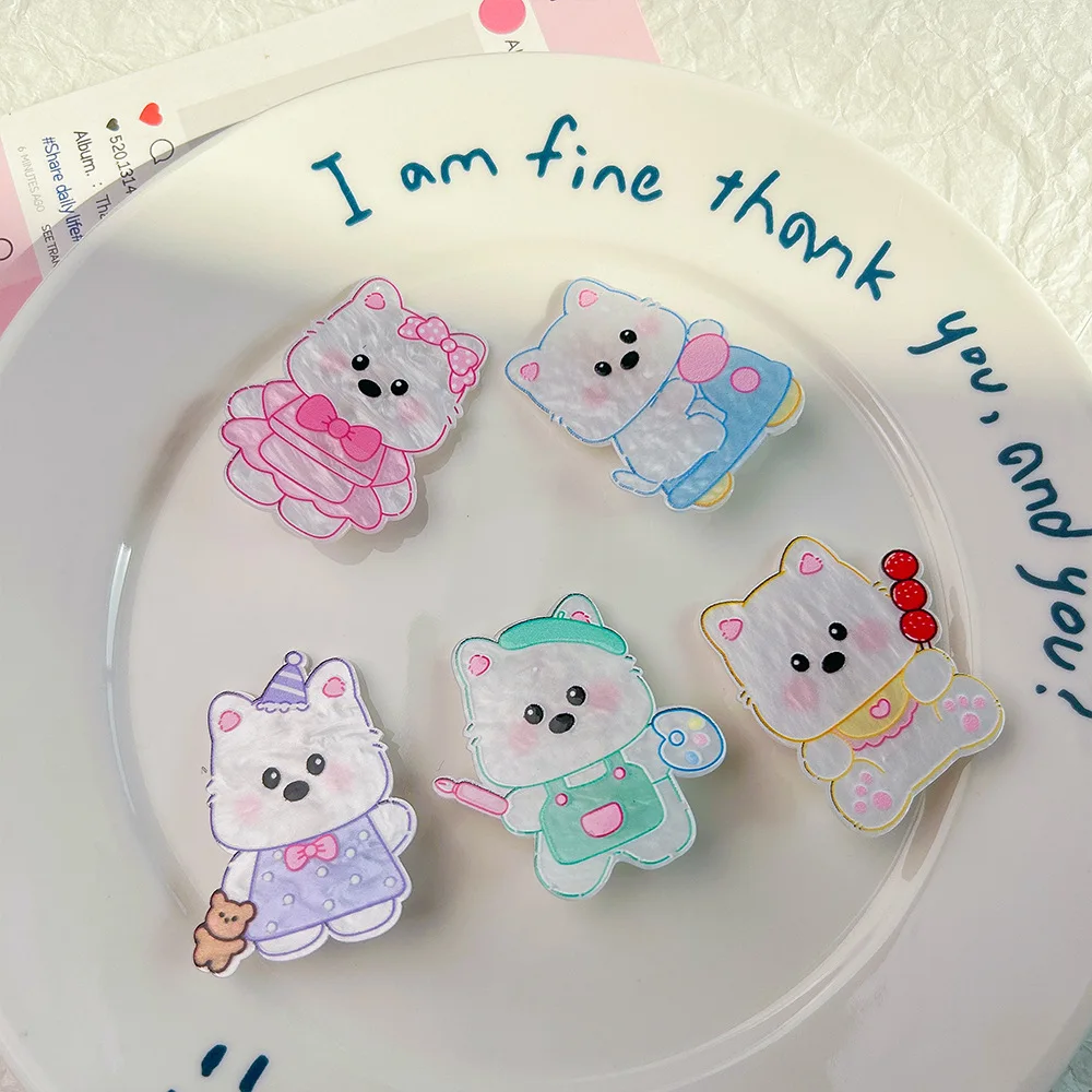 

5PCS Soft And Cute Cartoon West Highland White Dog Acrylic Hairpin Sweet And Adorable Girl Side Parted Fringe Clip Fresh Access