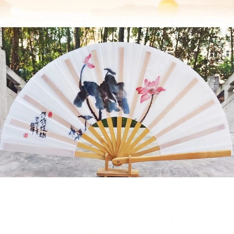 Lotus-pattern Fan for Tai Chi Chinese Martial Arts Fan Essential Morning Exercises Group Activity Competition-specific Fan