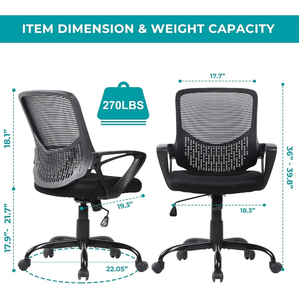 Ergonomic Home Desk Chair Mid Back Mesh Chair Rolling Swivel Computer Chair With Lumbar Support Gaming Gamer Office Armchair Pc