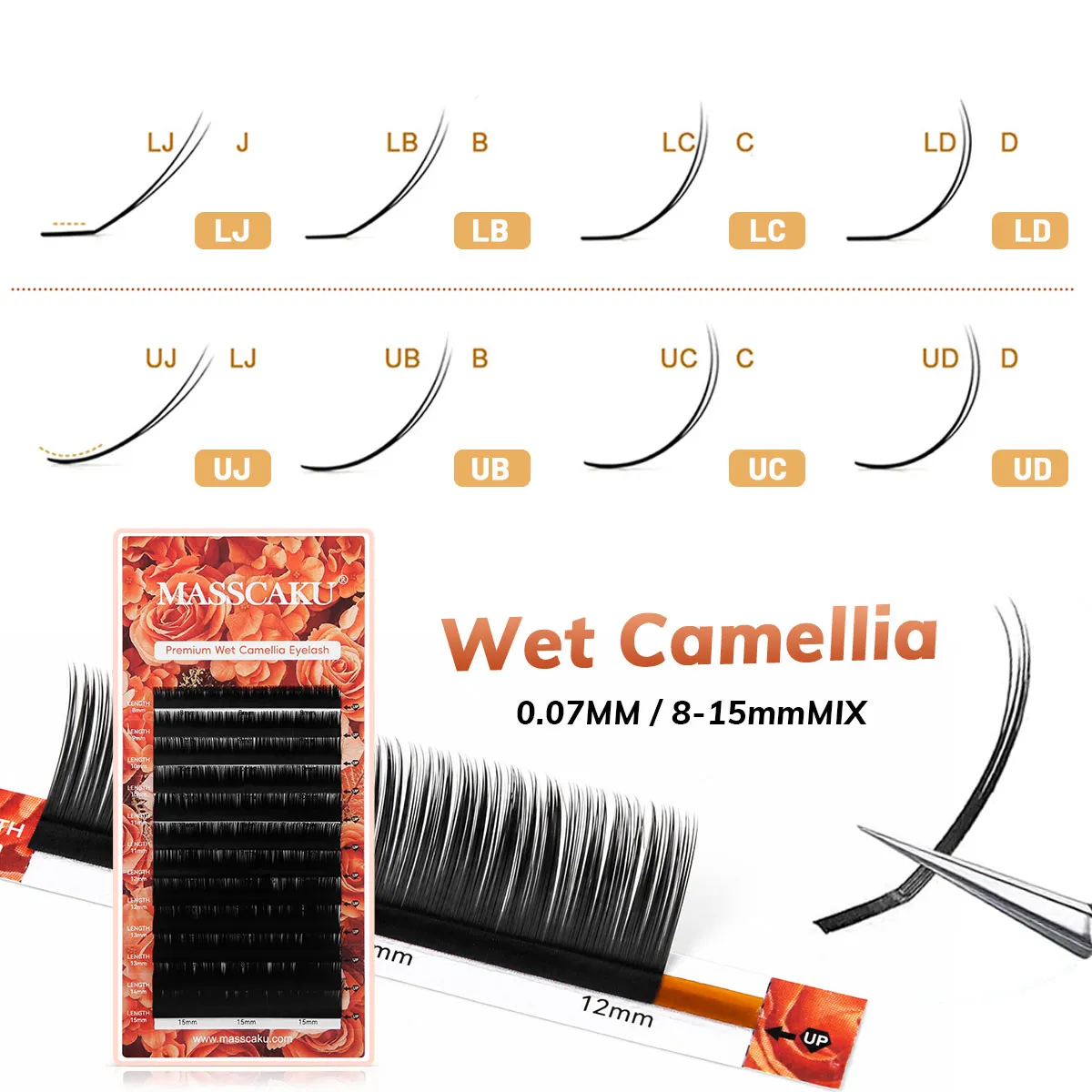 MASSCAKU 0.07 Wet Camellia Eyelash Extension D LJ LB LC LD UJ UB UC UD Natural Soft Faux Natural Individual Eyelashes