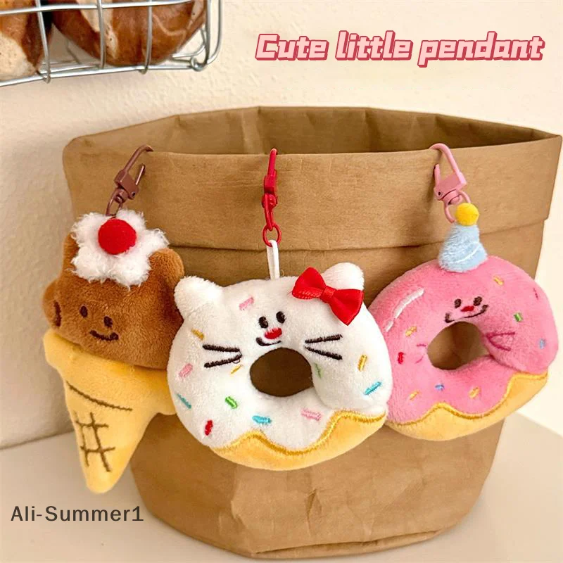 Kreatywny, uroczy pluszowy breloczek w kształcie zwierzątka z pączkiem, miękka maskotka, zawieszka do torby, ozdoba do plecaka, brelok do kluczyków samochodowych, prezent.