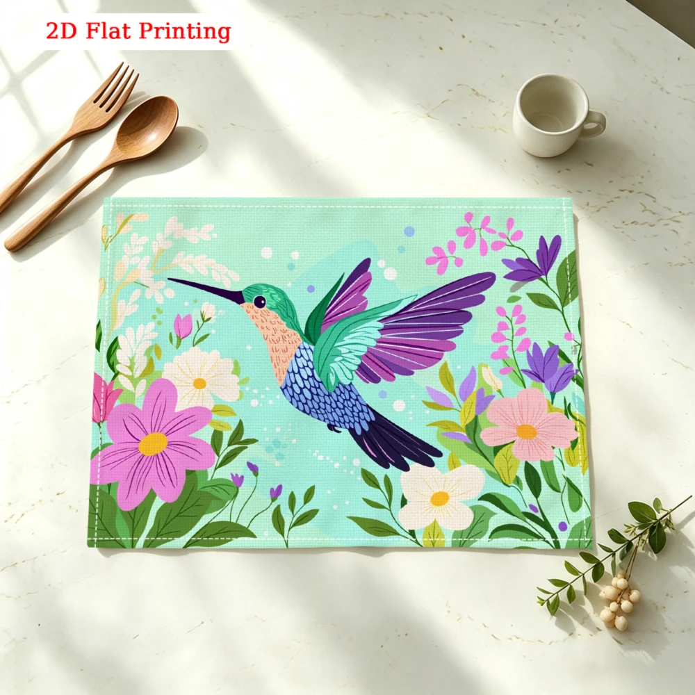 Hummingbird Floral Print Kitchen Placemat Hummingbird Floral Print Linen Pad Dish Coffee Cup Table Mat 1PC 30x40cm