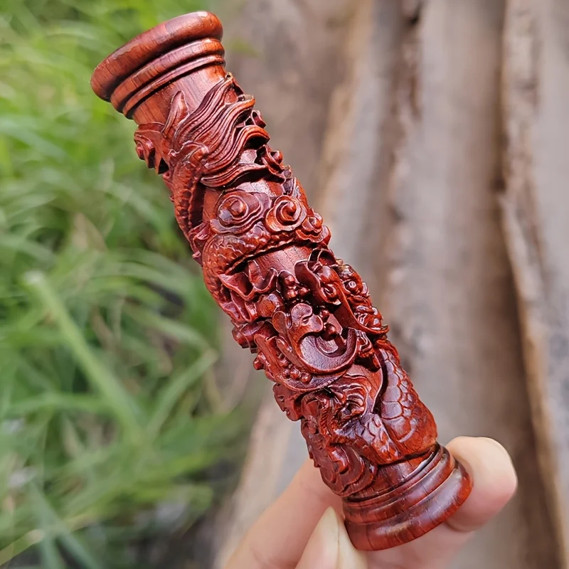 Holzgeschnitzter Drachen-Säulen-Ornament, handgefertigt im orientalischen klassischen Stil, geeignet als Geschenk zur Schulanfangszeit, zur Bürodekoration, für Feiertagsdekorationen, Weihnachtsgeschenke, für das Wohnzimmer, zur Innenraumgestaltung und als Tischdekoration. – Detail 5