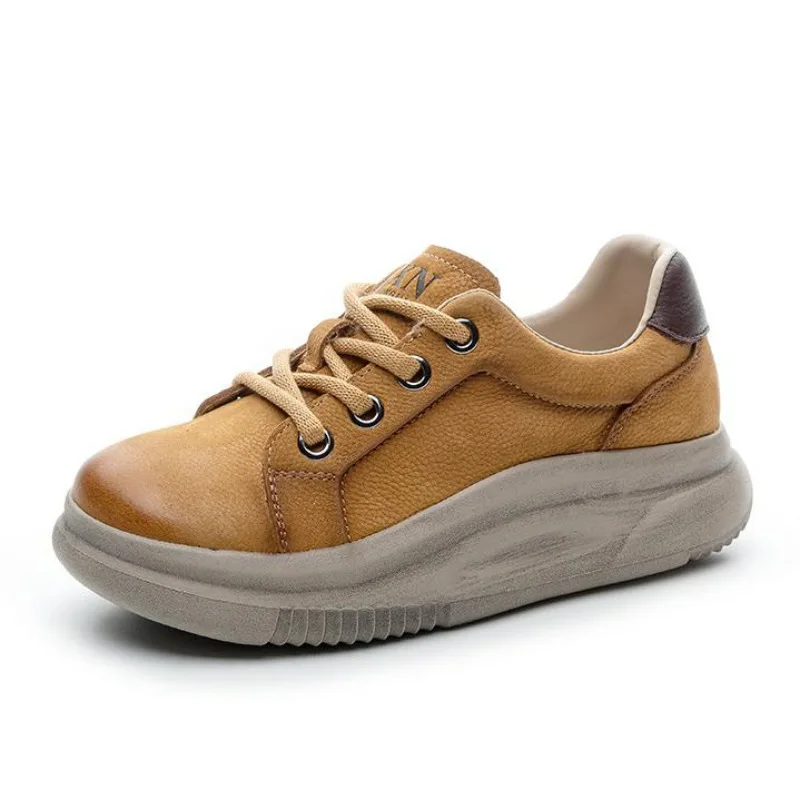 

4,5 см, весенние повседневные кроссовки из натуральной кожи, женские легкие туфли на платформе с толстой подошвой, женские туфли на танкетке