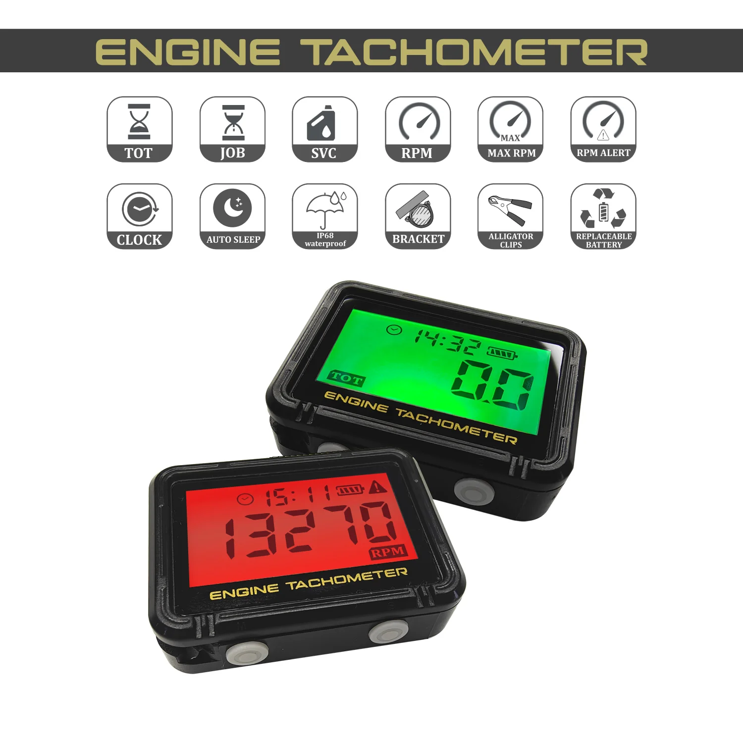 Wasserdicht Digital Großen Bildschirm Motor Tachometer Motorrad Multifunktions Tach Stundenzähler RPM SVC Uhr Für Boot Moto Mit Clip – Detail 2