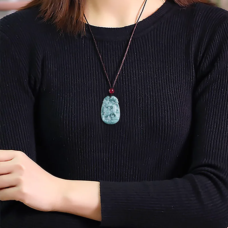 Natural A-grade jade pendant zodiac blue water seed Rat Cow Tiger Rabbit Dragon Snake Horse Sheep Monkey Chicken Dog Pig 4