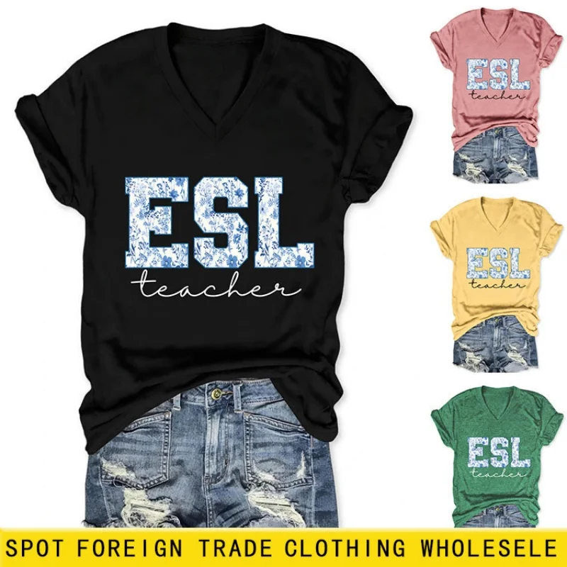 

Hong Kong-style chic retro t-shirt with V-neck, loose fit, slimming effect, short sleeve, for summer, for women.