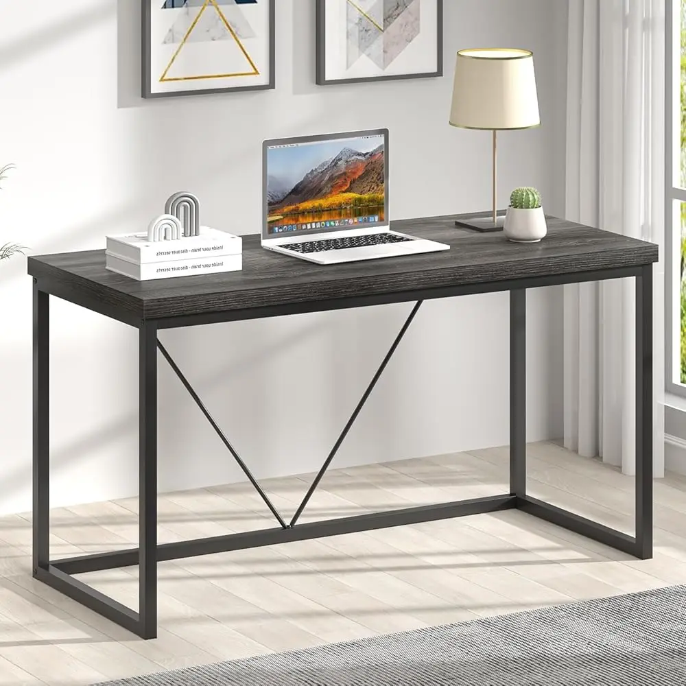 Home Office Desk, Industrial Vintage Computer Desk, Rustic Wood And Metal Study Writing Table, Simple Work Gaming Pc Desks For