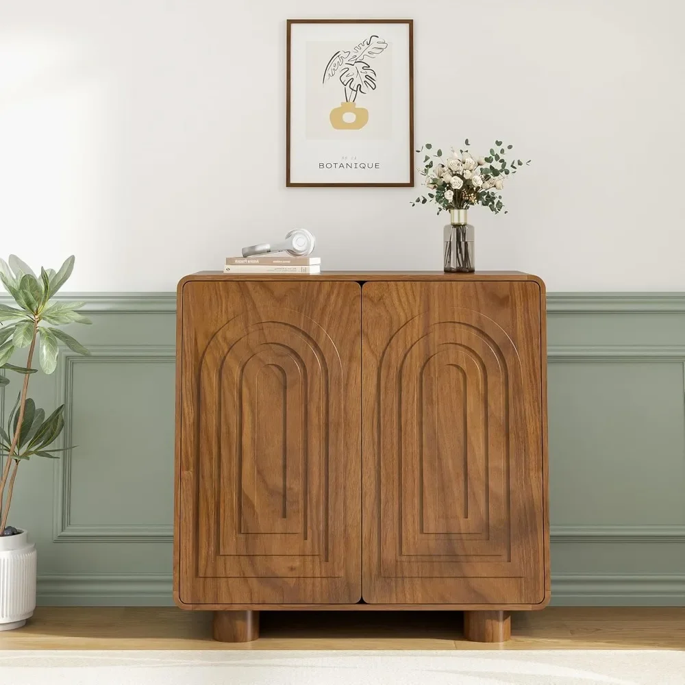 

Sideboard Buffet Cabinet with Storage, 35" Walnut Mid Century Modern Accent Coffee Bar Console Table with 2 Doors for Kitchen, E