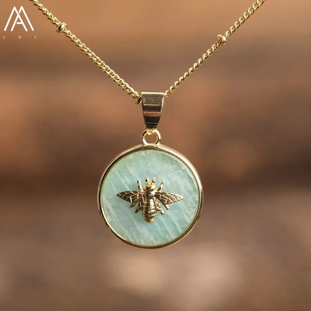 Image: Collier Ras du Cou en Pierres Naturelles de Labrumen, Perles d'Abeille Incrustées, Bijou à la Mode, Cadeau pour Femme, Livraison Directe