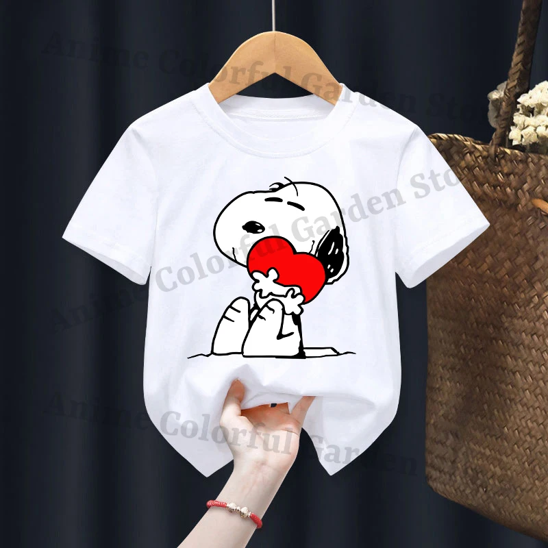 Snoopyed Kawaii T-shirts for Boys Girls Anime Cartoon Cute Short Sleeved Shirt Children Summer Fashion T-shirt Kids Clothes Gift view 3