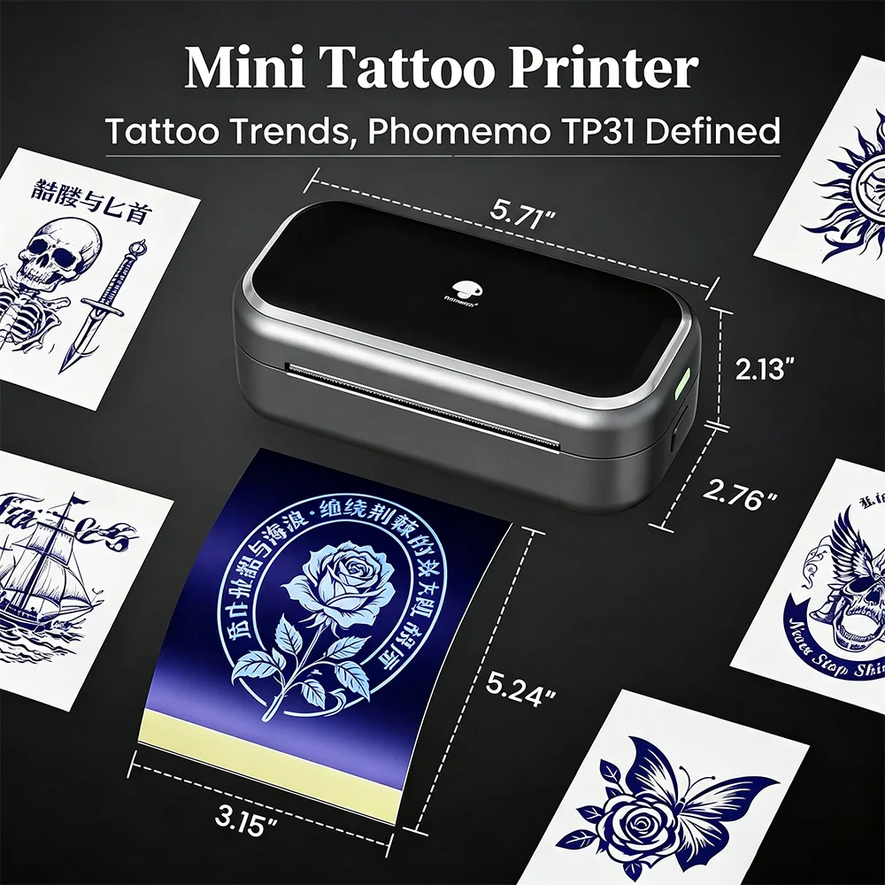 Phomemo TP31 3 Inch Mini Tattoo Stencil Printer Bluetooth Tattoo Transfer Printer with 120Pcs Transfer Paper