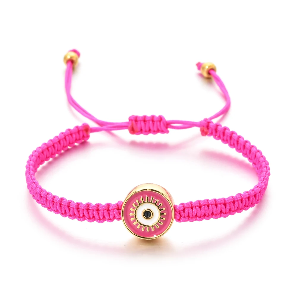Hot Fashion Friendship Pink Rope Greek Evil Eye Charm Bracelet Round Enamel Beads Turkish Eye Bracelet Couple Hand Jewelry