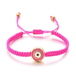 Hot Fashion Friendship Pink Rope Greek Evil Eye Charm Bracelet Round Enamel Beads Turkish Eye Bracelet Couple Hand Jewelry
