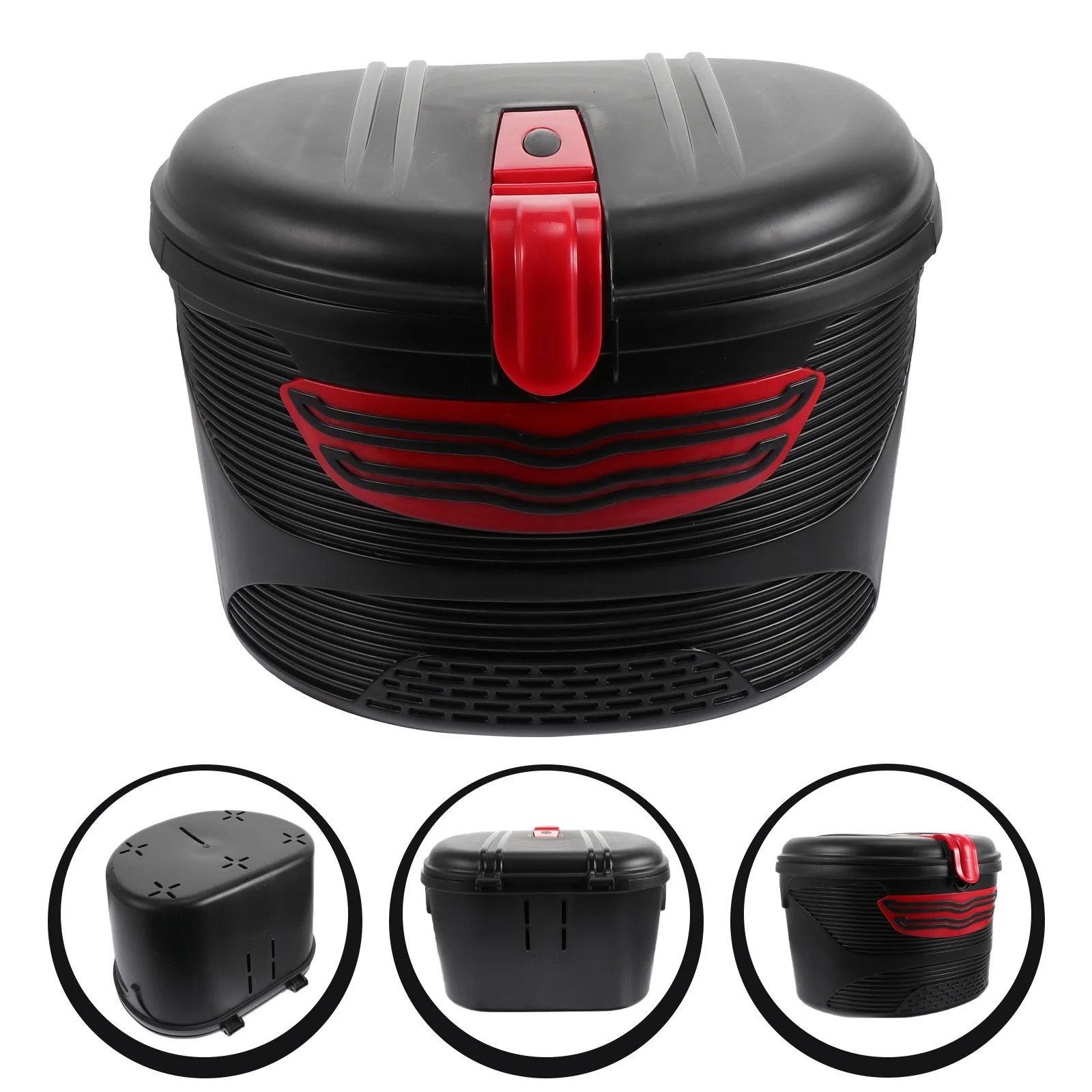 

Red Bike Front Frame Hanging Basket Durable Plastic Waterproof Rainproof Large Capacity Antitheft Lock Electric Storage Basket