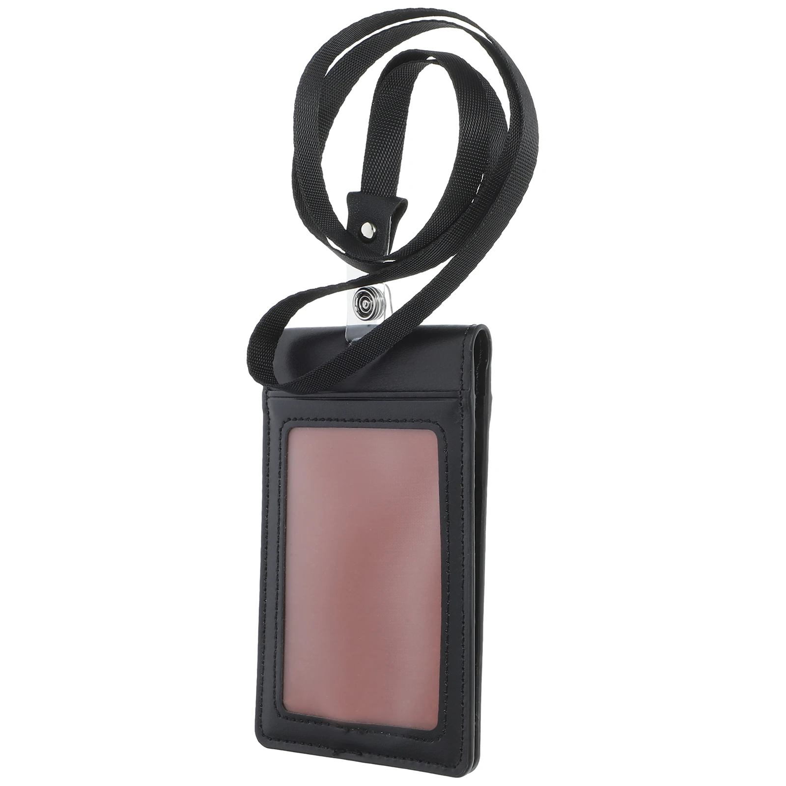 

Magnetic Card Case Black PU ID Badge Holder Vertical Card Protector with Lanyard Slot Safe Secure for Women Nurse