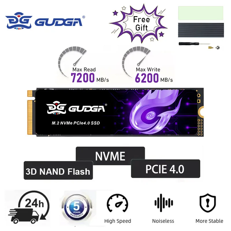 GUDGA 512GB 1TB 2TB 4TB M.2 NVMe PCIe4.0 7200MB/s 2280 SSD For Desktop Laptop Hard Disk Drive Internal Solid State Drive for PS5