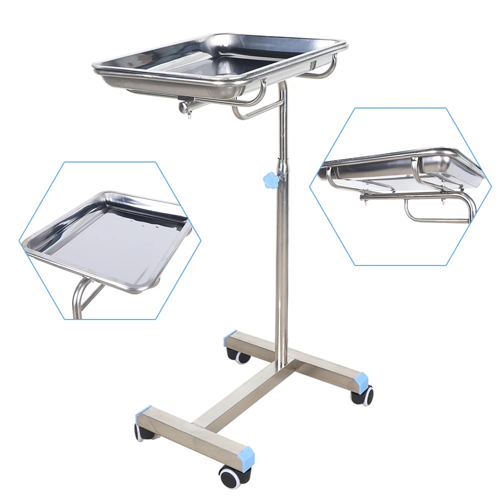 Soporte de bandeja móvil de acero inoxidable, máquina médica ajustable para hospitales, clínicas, odontología, salones de belleza