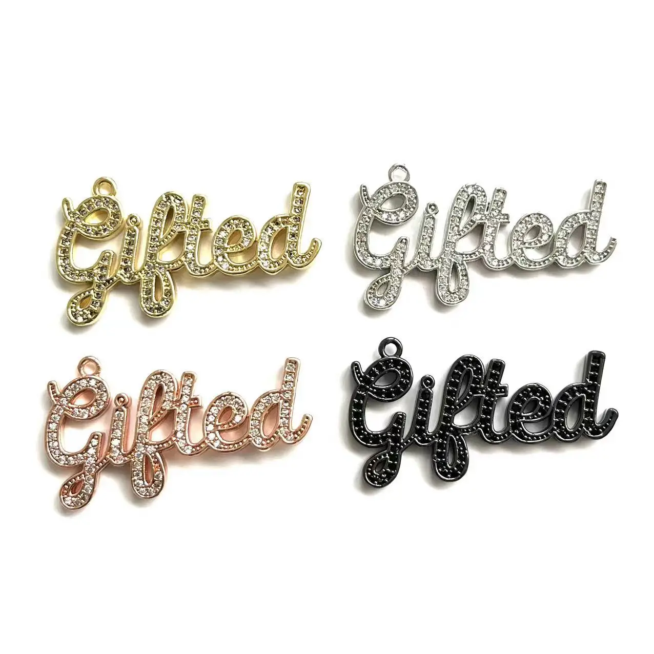 5pcs Zircon Pave Tag Pendant Charm Word Letter Gifted for Handmade Party Gift Jewelry Bracelet Accessories Finding