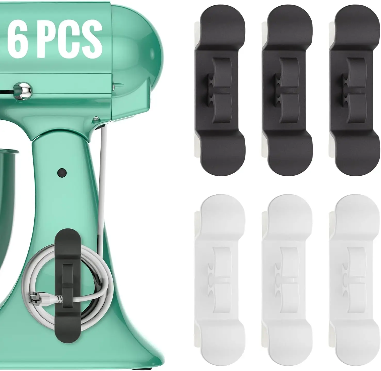 

6PCS Cord Organizer for Appliances, Upgraded Kitchen Cord Wrap, Cord Holder Stick on for Pressure Cooker, Coffee Maker, Air Fryer, Blender (3 Black + 3 White)